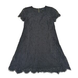 Madewell Floral Lace Shift Dress Women 4 Black Short Sleeve Party Cocktail E1517